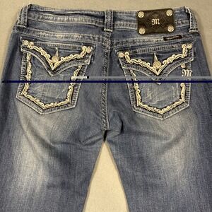 Miss Me Sig Boot Women's 29 Jeans  Rhinestone EMBELISHED WHISKERING